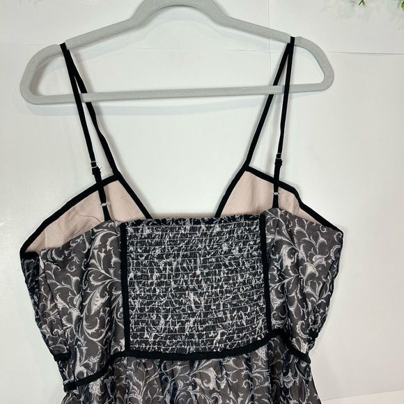 👗Anthropologie Floral Ruched Bodice Maxi Dress XL NWT Black White V-Neck Halter - Picture 15 of 15